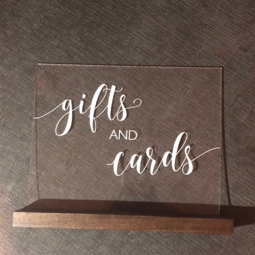 “Gifts and cards” acrylic sign